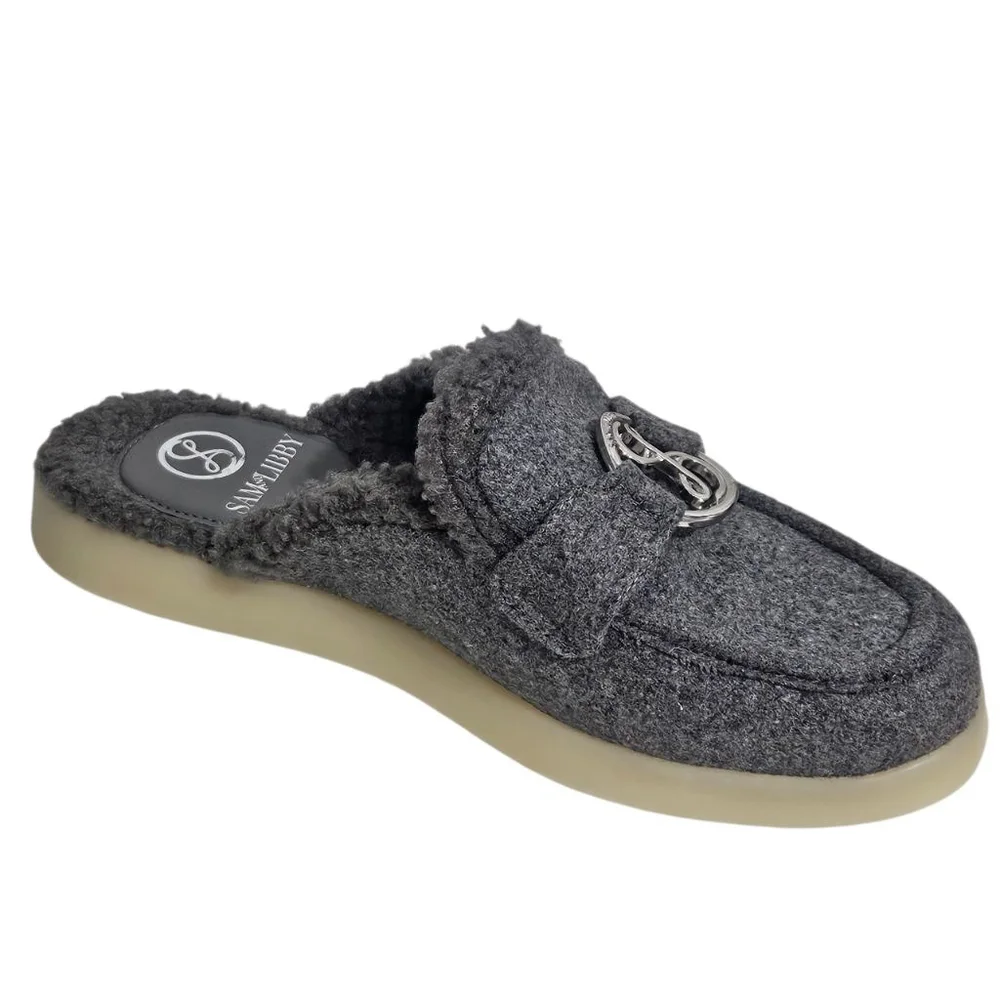 SAM & LIBBY Shelby Gray Cozy Mules Sz 9 - Picture 4 of 6